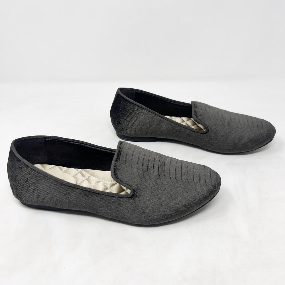 [Birdies] Starling Charcoal Gray Python Print Velour Slip On Loafer Flats Sz 6.5